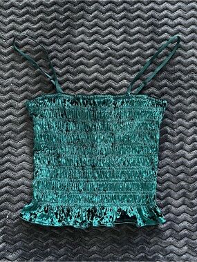 American Eagle Outfitters Dark Green Velvet Smocked Crop Cami
